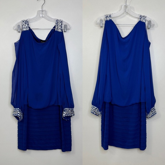 LAURA PLUS 14+ ELEGANT BLUE DRESS WITH SPARKLY BEADS 16W - Picture 13 of 13